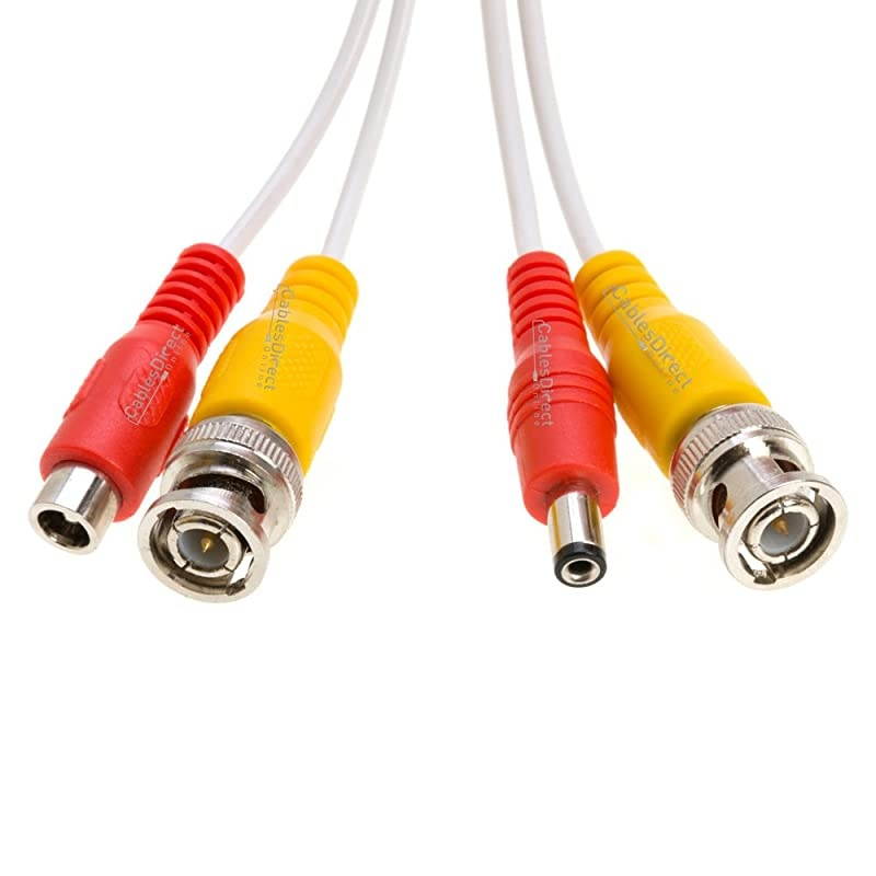 White Premade BNC Video Power Cable/Wire for Security Camera, CCTV, DVR, Surveillance System, Plug & Play (White, 10)