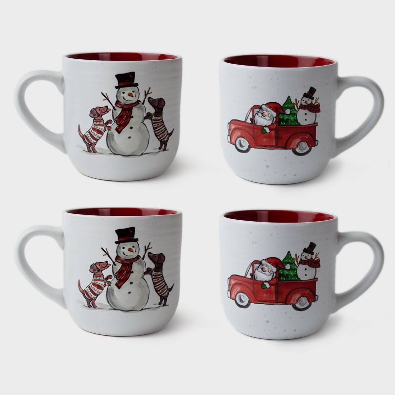 4pc Ceramic Car and Snowman Stack Rack - Peppermint & Pine