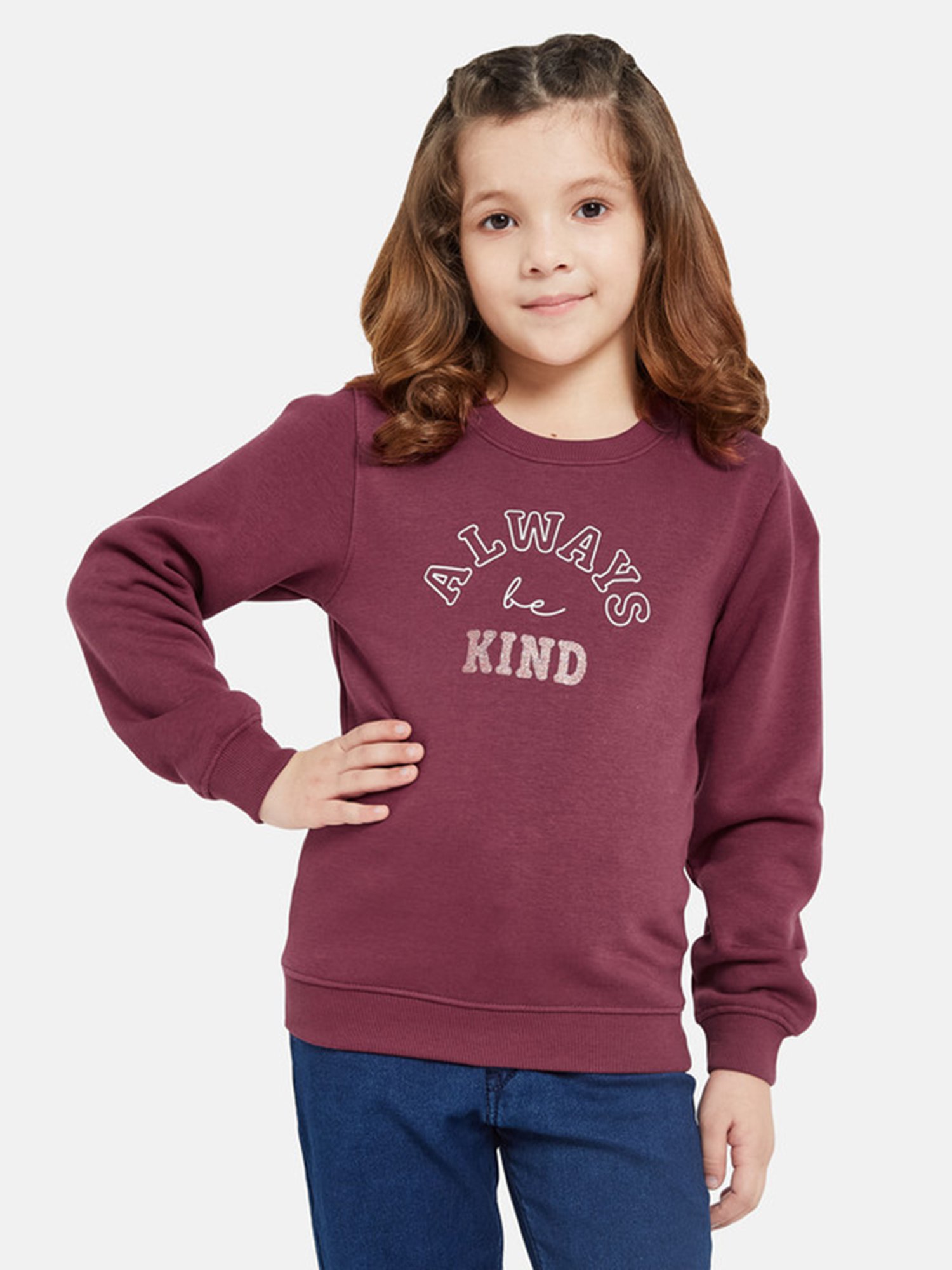 METTLE Kids Maroon Printed Full Sleeves Sweatshirt
