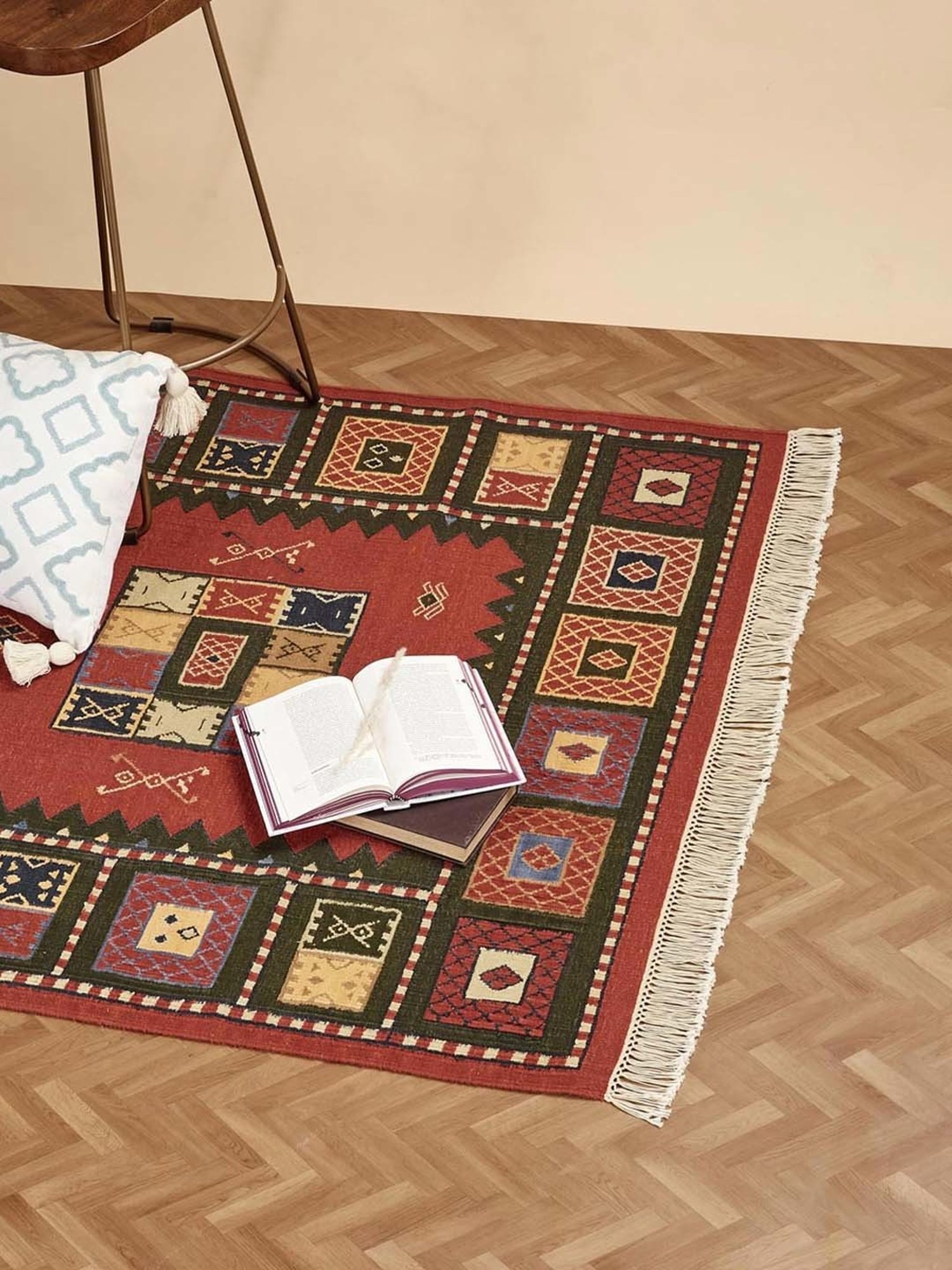 Fabindia Panja Red Cotton Panja Dhurrie