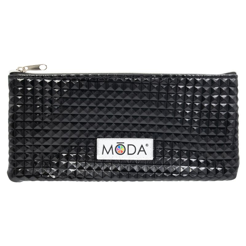 MODA Brush Metallics 4pc Blended Beauty Purple Makeup Brush Set with Black Studded Zip Case, Includes - Blender, Buffer and Fan Brushes