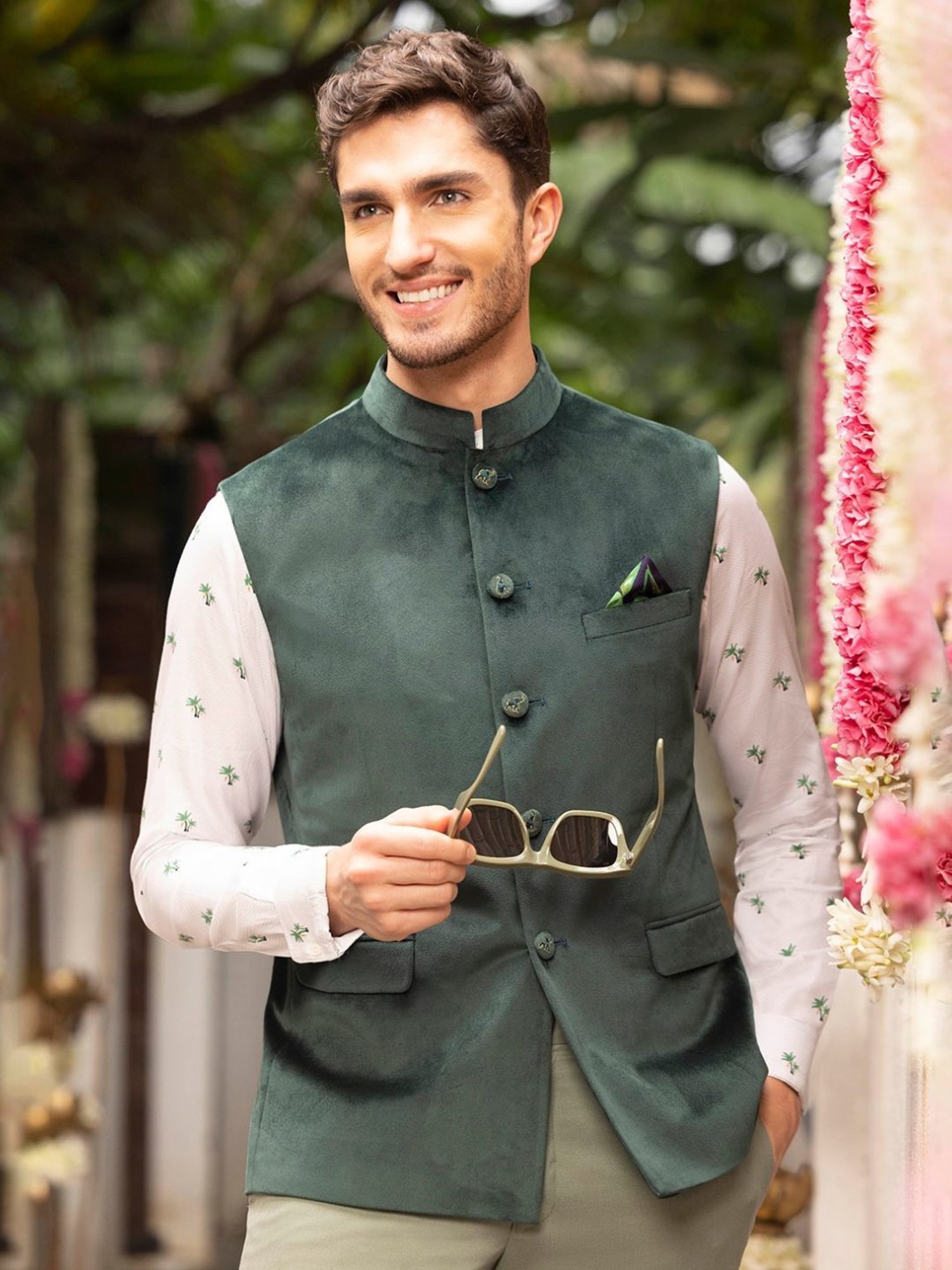 Simon Carter London Green Slim Fit Nehru Jacket