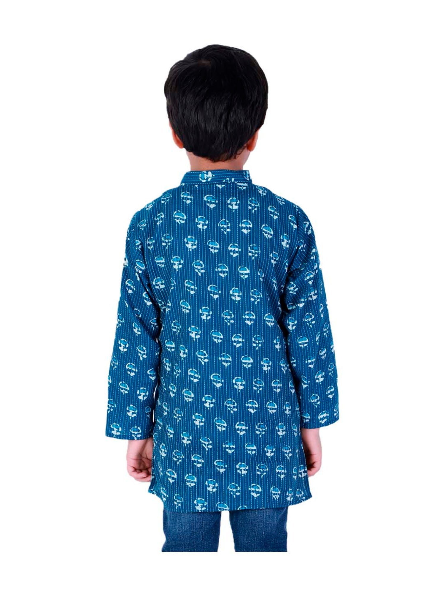 BownBee Kids Blue Cotton Printed Kurta