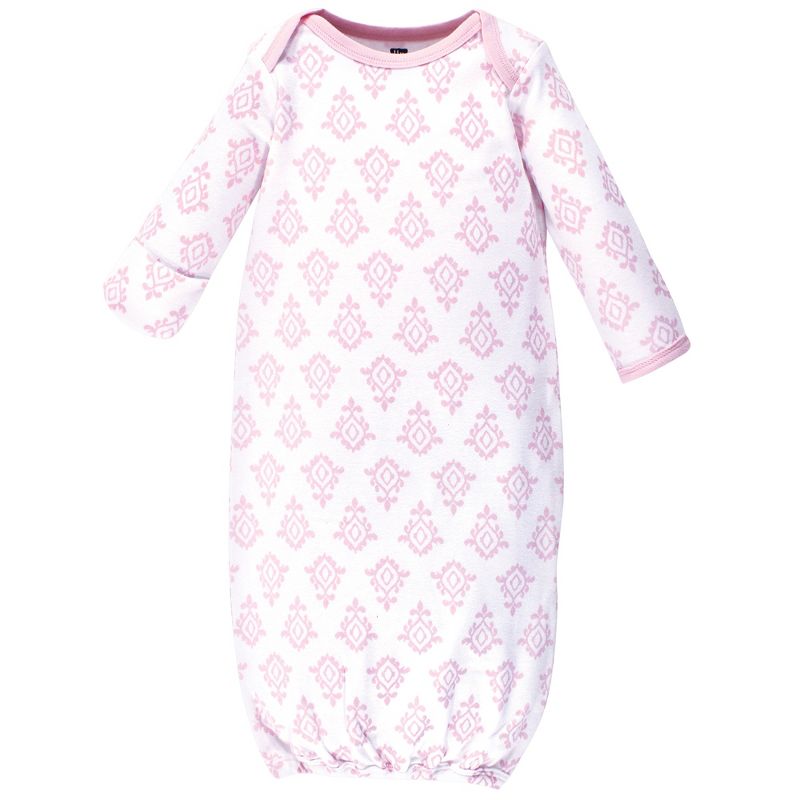 Hudson Baby Infant Girl Cotton Long-Sleeve Gowns 3pk, Peacock Feathers, 0-6 Months