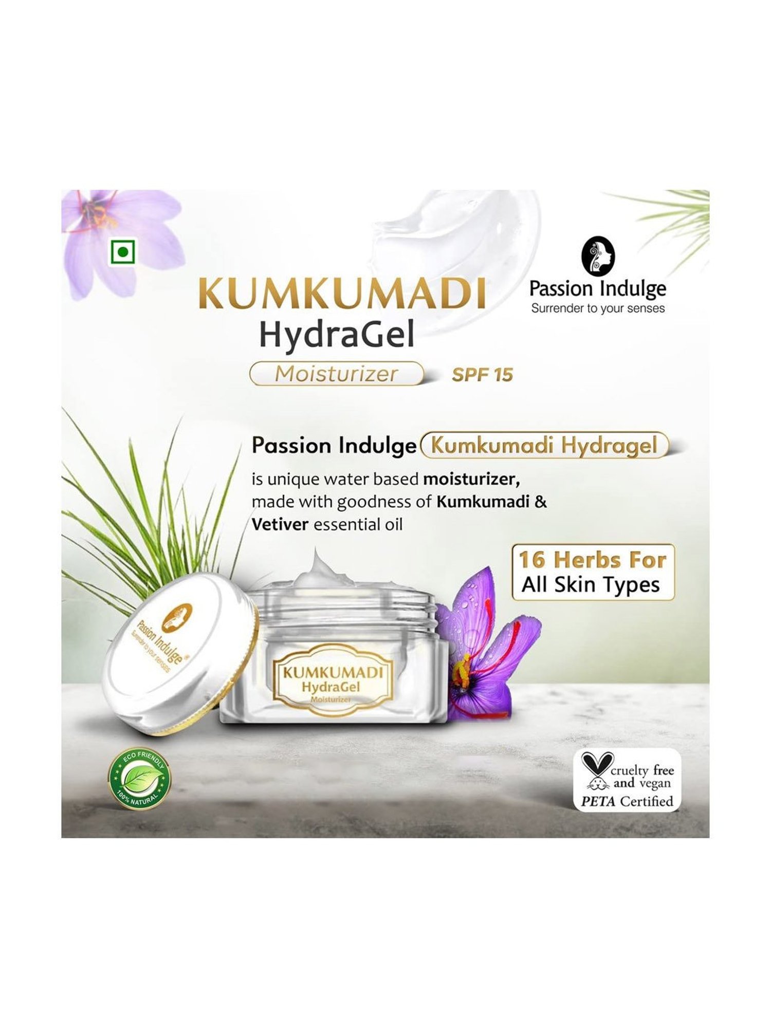 Passion Indulge Kumkumadi Hydra Gel Moisturizer SPF 15 - 50 gm