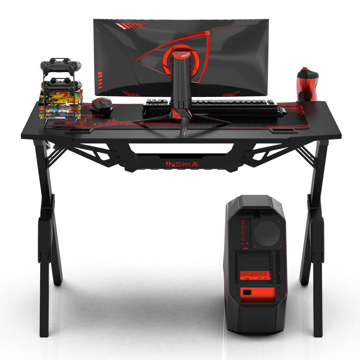 43" Ergonomic Gaming Computer Office Gamer Desk Table W/ Cup Holder Headphone