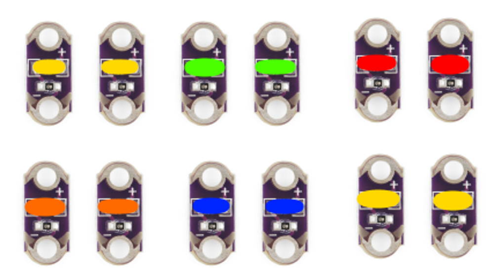 Lilypad LED Assortment - 6 colors: Red, Orange, Amber, Yellow, Green, Blue - 2 each, 12Pcs Total