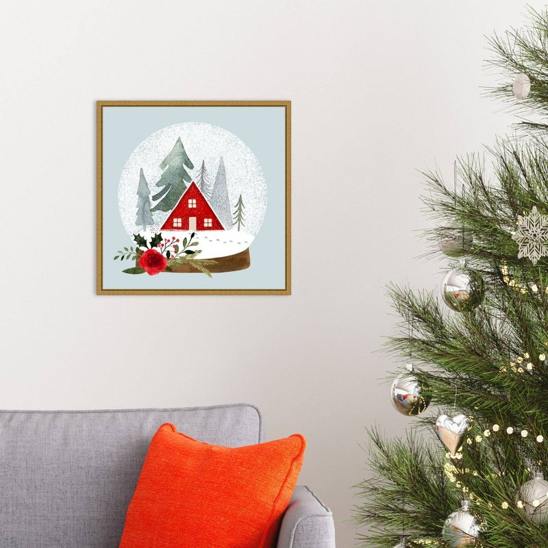 16" x 16" Snow Globe Village II Tree by Victoria Barnes Framed Canvas Wall Art - Amanti Art
