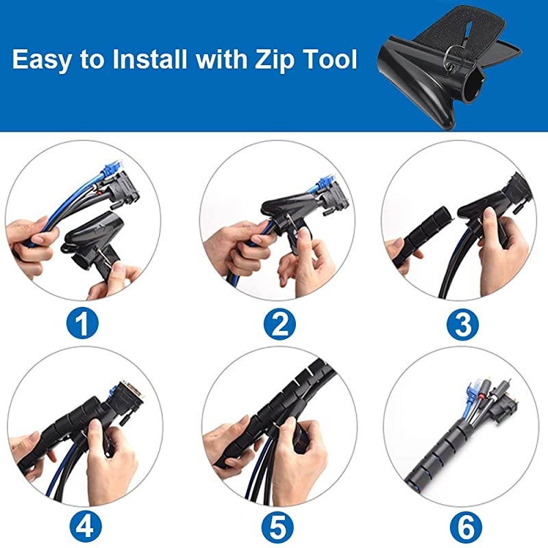 Cable Management Sleeve EZ Cord Bundler 1quot Diameter wZip Clip Cable Zipper Wire Wrap Cord Organizer Cable Tube Hider Flexible amp Expandable Home amp Office Wire Concealer for PC TV Computer Cinema