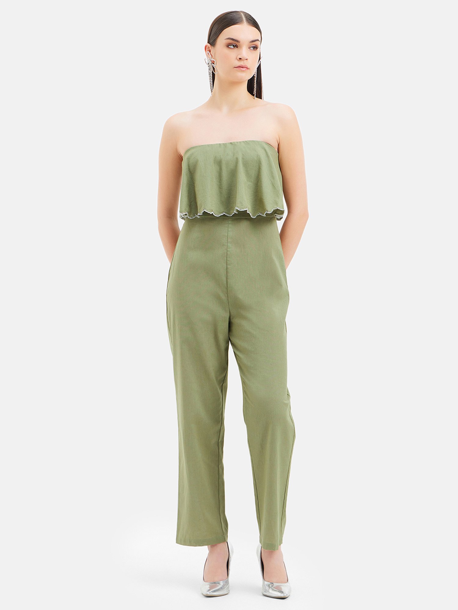 Kazo Olive Linen Maxi Jumpsuit