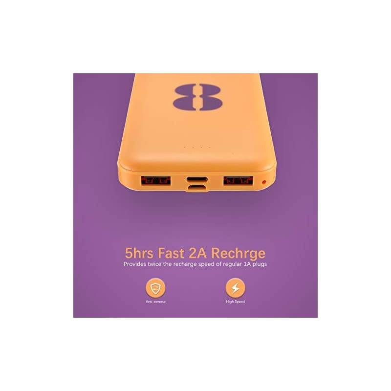 2Pack  10000mAh Dual USB Portable Charger Fast Charging Power Bank with USB C Input Backup Charger for iPhone X Galaxy S9 Pixel 3 and etc Yellow amp Purple