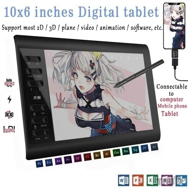 5080lpi Electromagnetic Digital Tablet Can Be Connected To Mobile Phone Hand-Painted Board Computer Painting Board Writing Board Writing Board Electronic Drawing Board-Black
