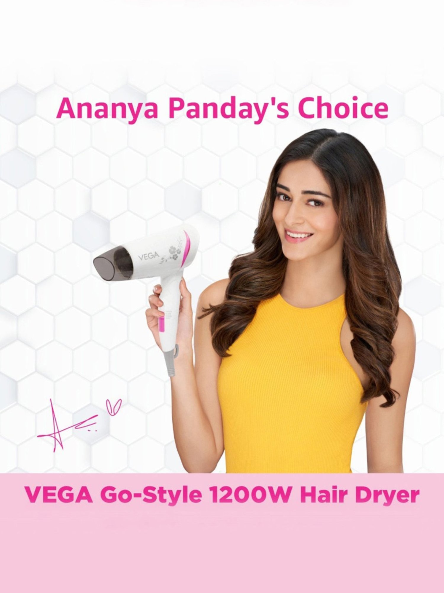 Vega Go-Style VHDH-18 1200W Hair Dryer (White/Pink)