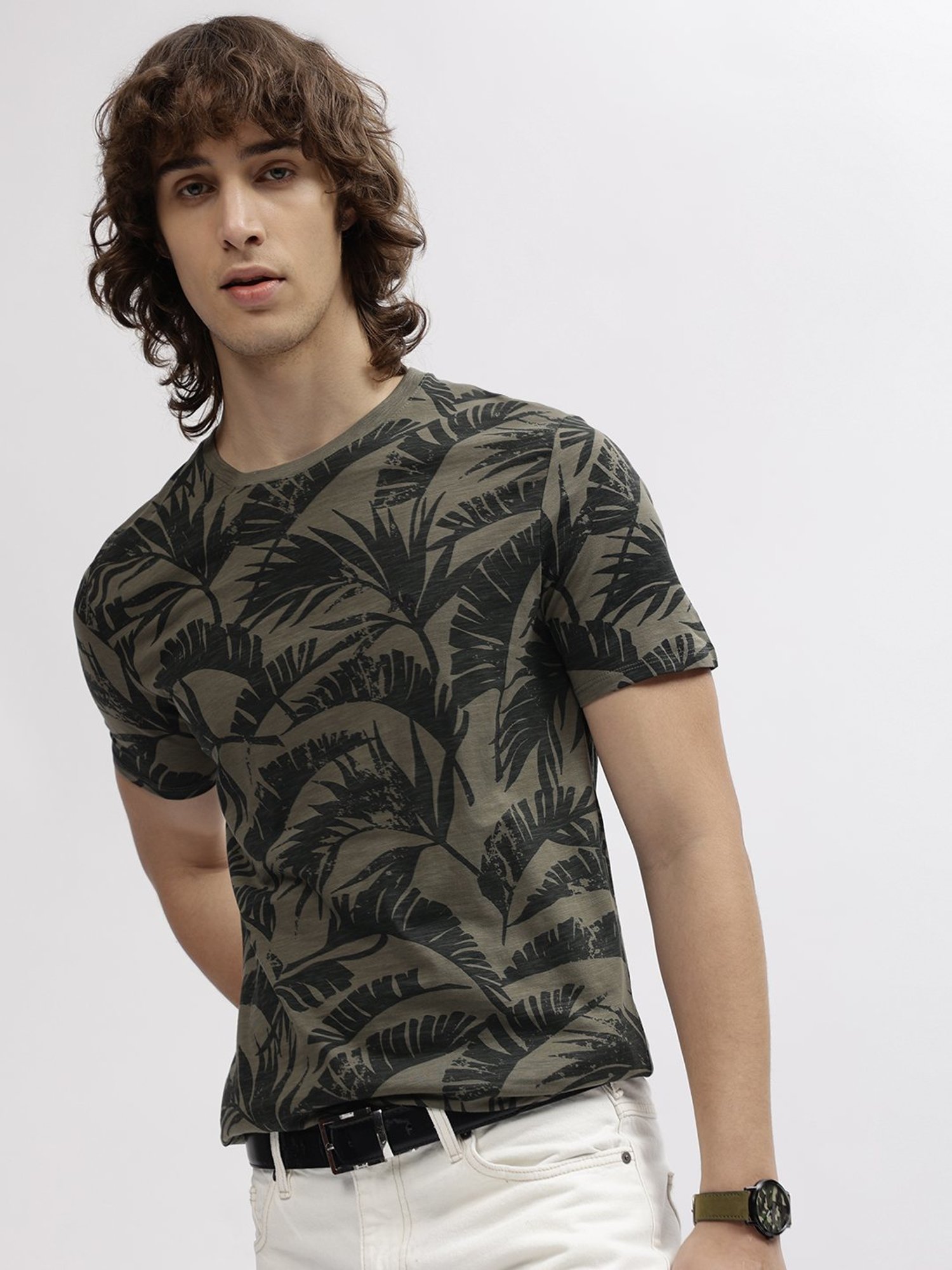 Lindbergh Green Cotton Regular Fit Printed T-Shirt