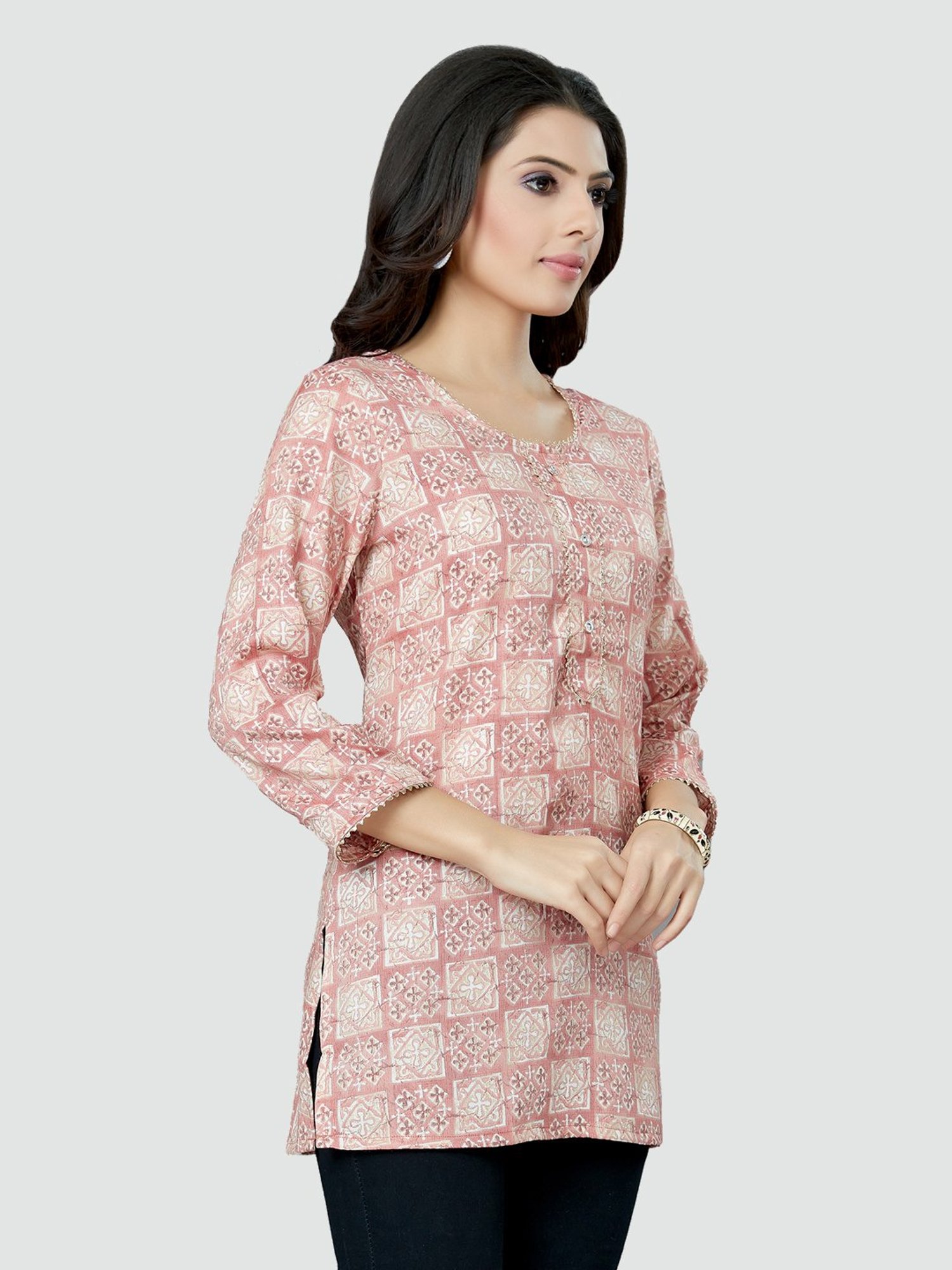 Saree Swarg Pink Printed Tunic