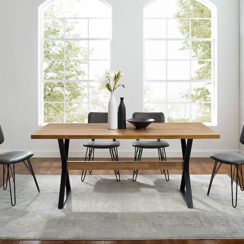 Venna Industrial Farmhouse X Leg Trestle Dining Table Reclaimed Barnwood - Saracina Home