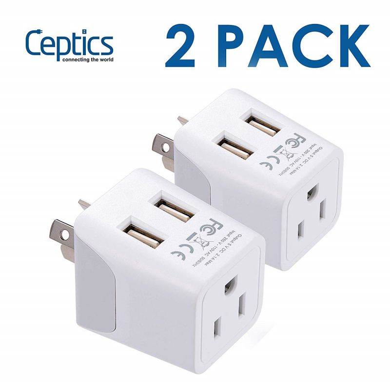 Ceptics Australia, New Zealand, China Travel Adapter Plug with Dual USB - USA Input - Type I - Ultra Compact - Perfect for Cell Phones, Laptops, Camera Chargers (CTU-16)
