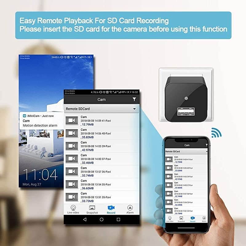 Spy Camera Wireless Hidden WiFi Camera with Remote Viewing 1080P HD Nanny Cam Security Camera USB Charger Camera Indoor Video Recorder Motion Activated Support iOSAndroid App