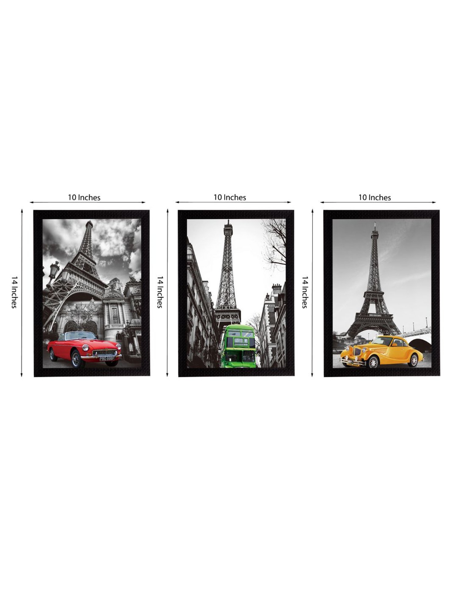 eCraftIndia Set Of 3 Eiffel Tower Views Satin Matt Texture UV Art Painting
