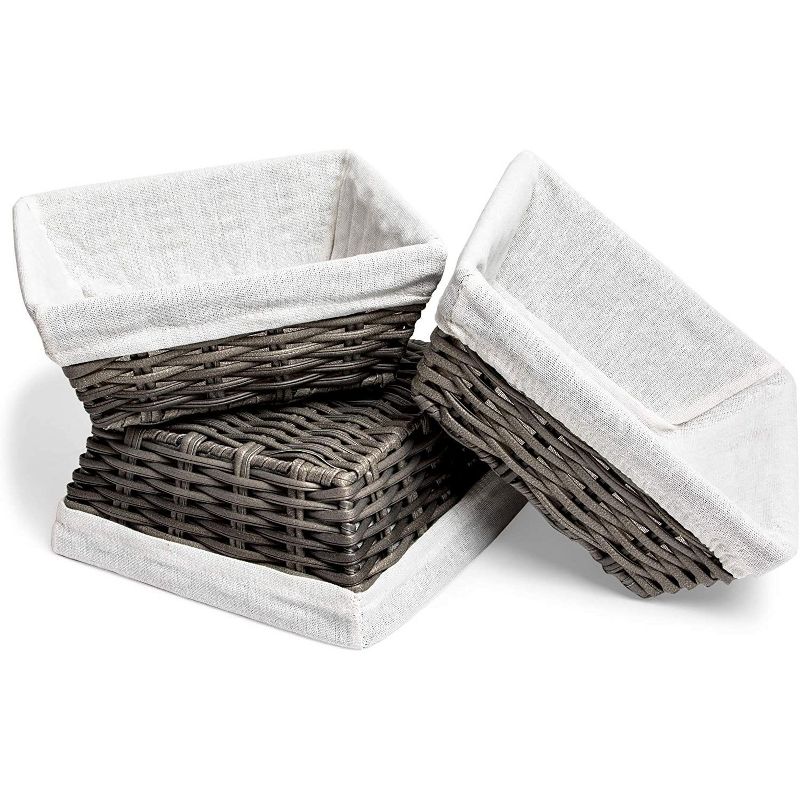 Farmlyn Creek 3-Pack Grey Square Wicker Storage Baskets with Liners (9 x 9 x 3.5 Inches)