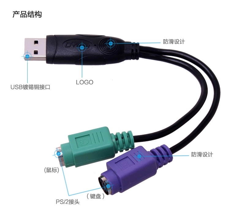 DTECH USB to PS2 PS/2 Cable Adapter Converter keyboard Mouse, USB switch PS / 2 mouse and keyboard adapter cable adapter cable adaptor cable scanner 0.65ft/0.2m DT-5012