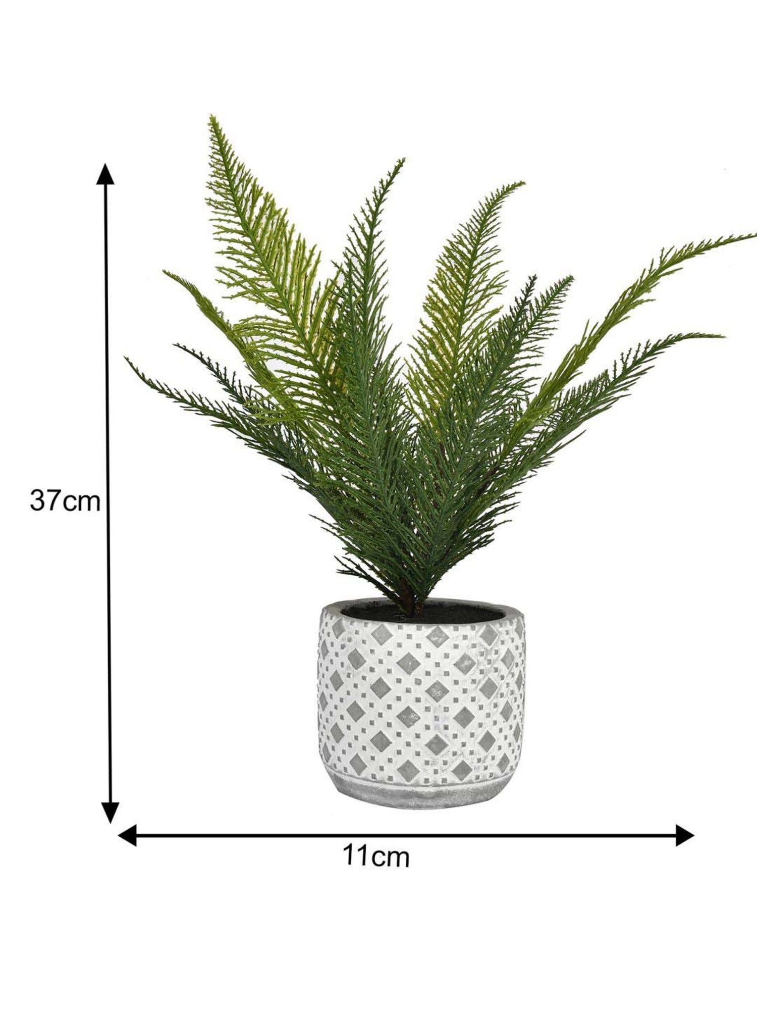 Tayhaa Grey & Green Ceramic Diamon Patterned Pot With Artificial Plant