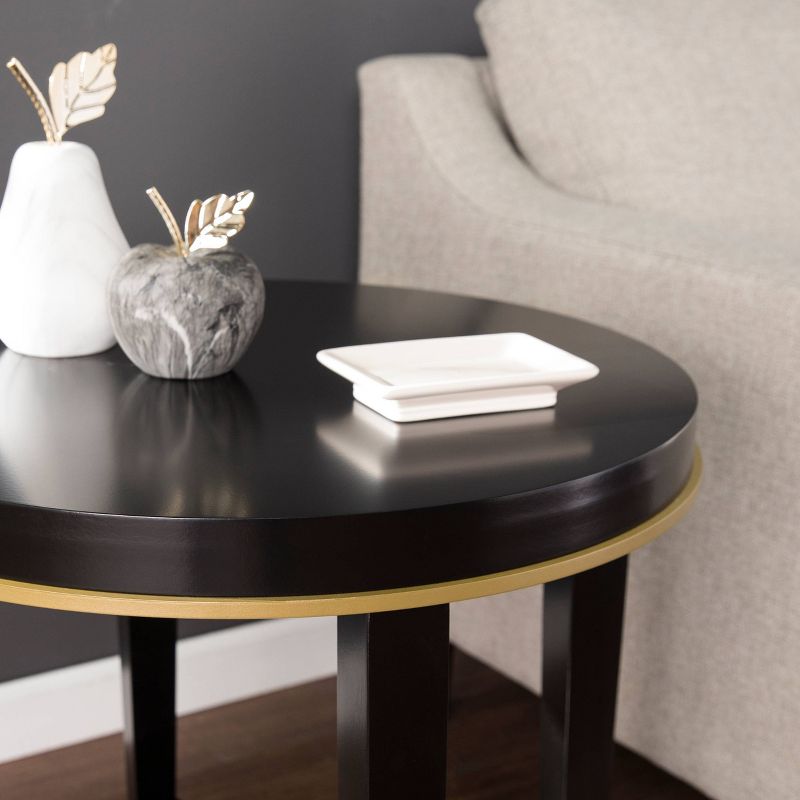 Kowya Round Accent Table with Shelf Black/Gold - Aiden Lane