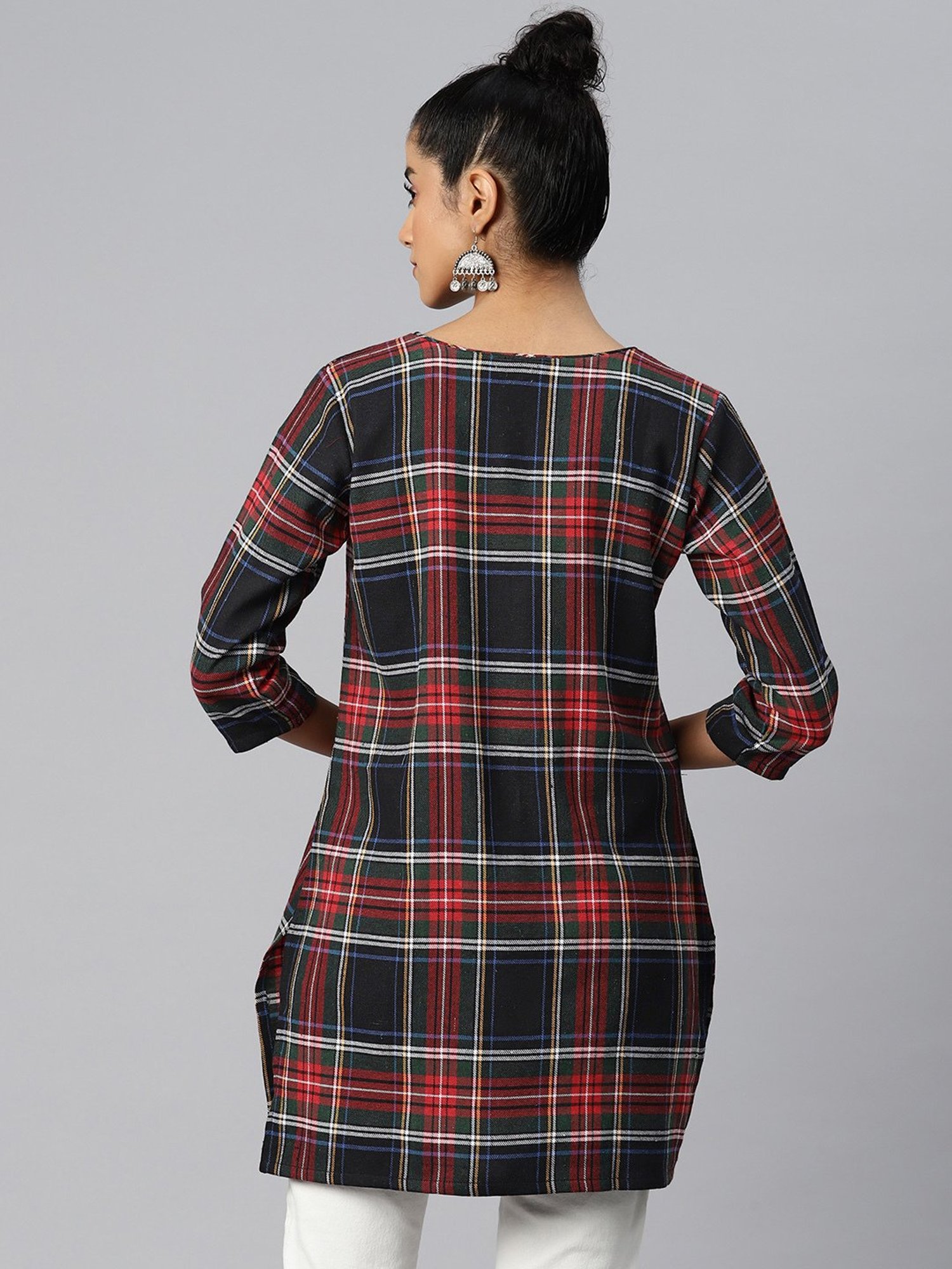 One Femme Brown & Black Check A Line Kurti