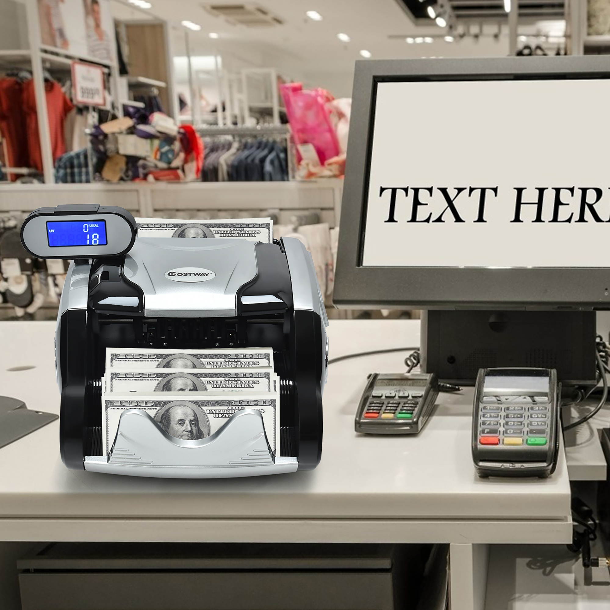 Costway Money Counter Bill Counting Machine w/ UV/MG/IR/MT Counterfeit Detection