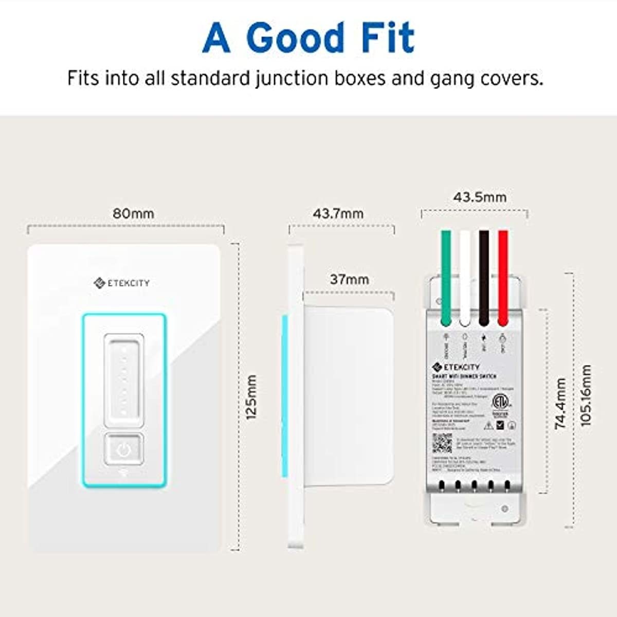 Etekcity Smart Dimmer Switch WiFi Light Switch with RGB Night Light, Works with Alexa, Google Home and IFTTT, Neutral Wire Required, FCC/ETL Listed