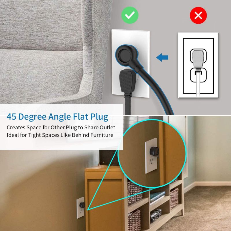 Power Strip with USB Travel Power Strip Flat Plug 10 ft Extra Long Extension Cord 3 Outlet 3 USB Desktop Charging Station Compact for Home Dorm Room Office Cruise Ship and Nightstand