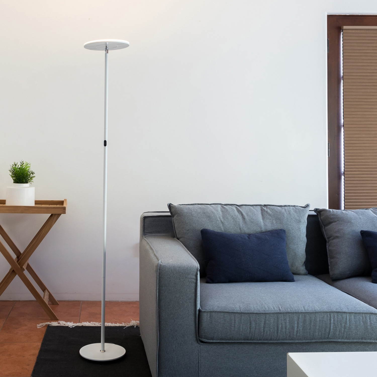 Brightech Sky Flux - The Very Bright LED Torchiere Floor Lamp, for Your Living Room & Office - Halogen Lamp Alternative with 3 Light Options Incl. Daylight - Dimmable Modern Uplight - White