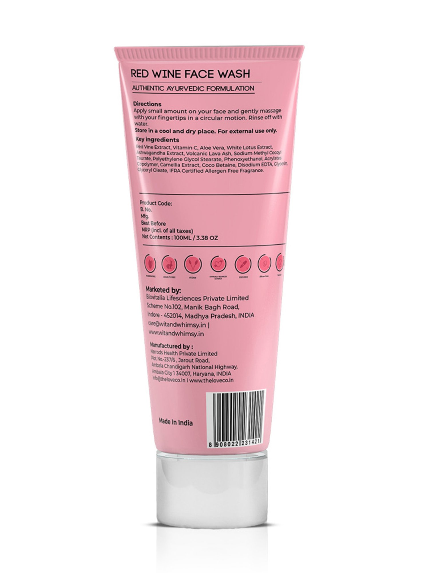 Wit & Whimsy Cherry Cheeks Red Wine Face Wash - 100 ml