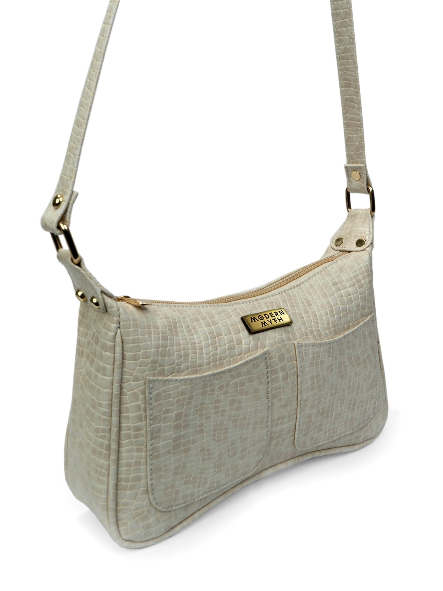 Modern Myth Retro Beige Textured Medium Shoulder Bag