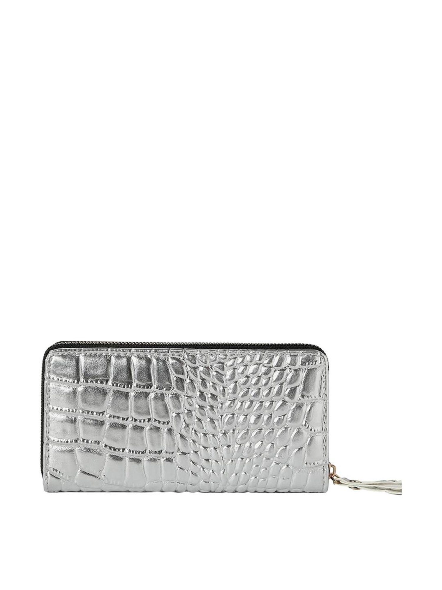 HauteSauce Silver Textured Zip Around Wallet for Women