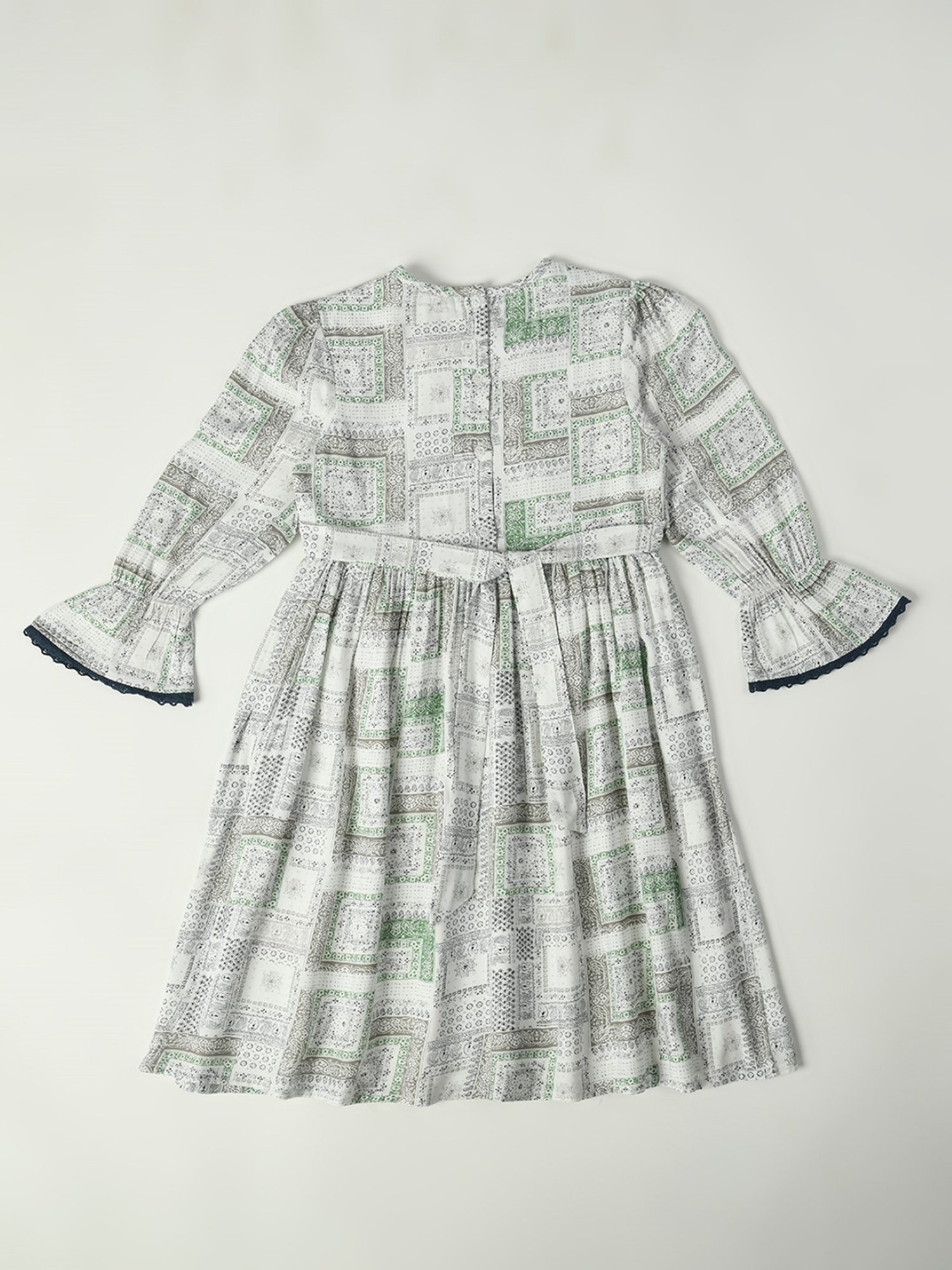Bella Moda Kids Off White & Grey Printed Fit & Flare Dress