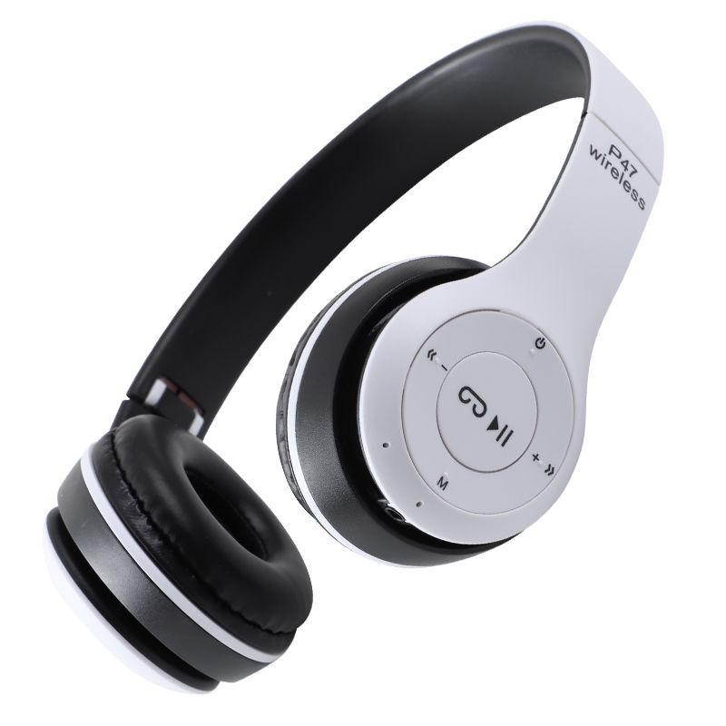 P47 Bluetooth Headphone with Microphone Wireless Headphones Support TF Card Gaming Headset Head Phone,white
