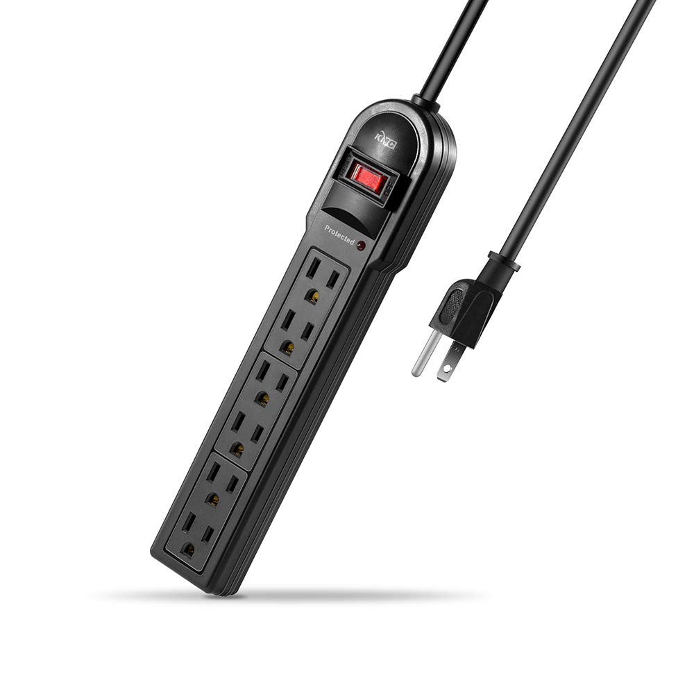 KMC 6-Outlet Surge Protector Power Strip 2-Pack, 900 Joule, 4-Foot Cord, Overload Protection, Black