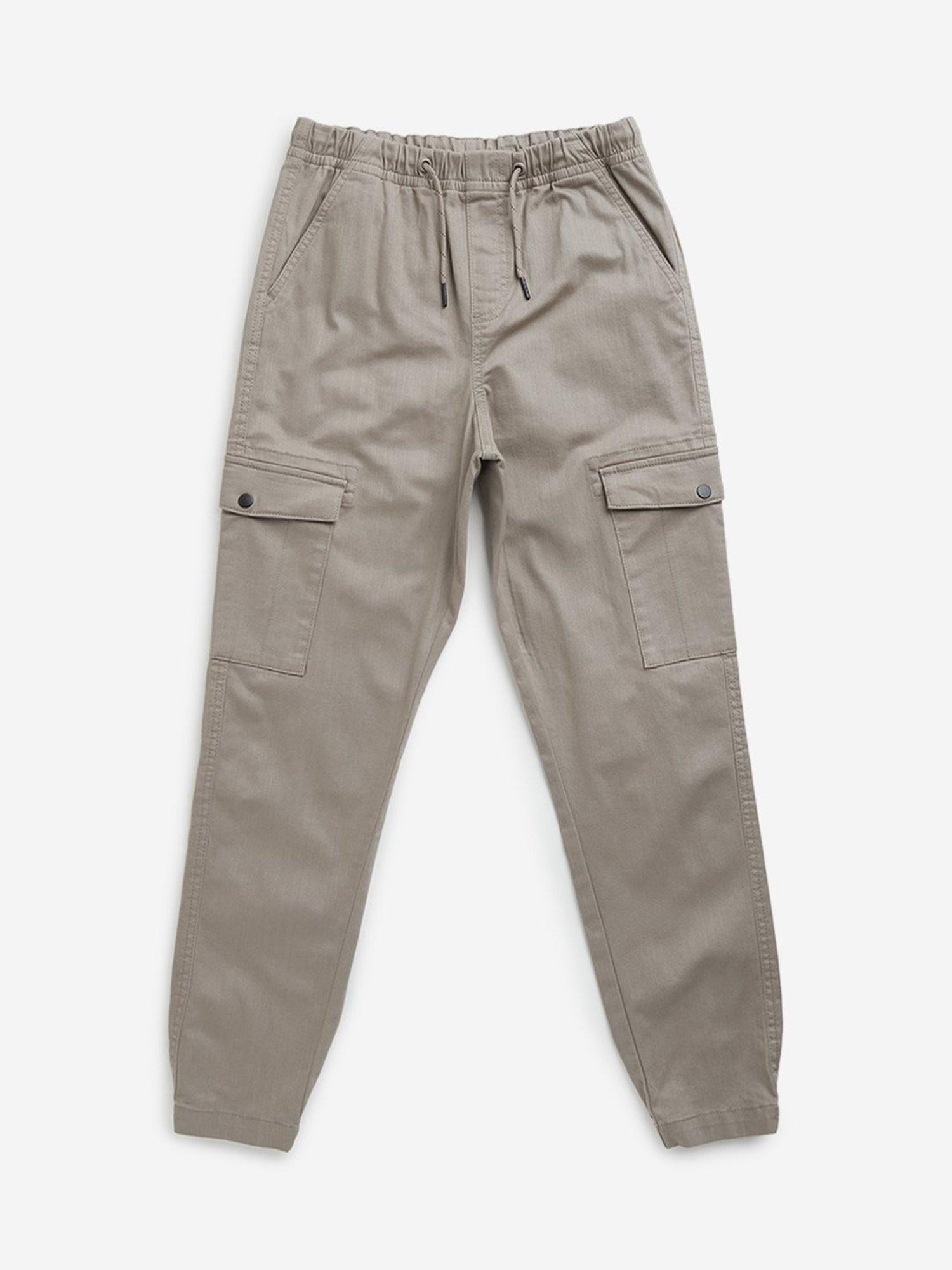 Y&F Boys by Westside Taupe Cargo-Style Mid-Rise Cotton Blend Joggers