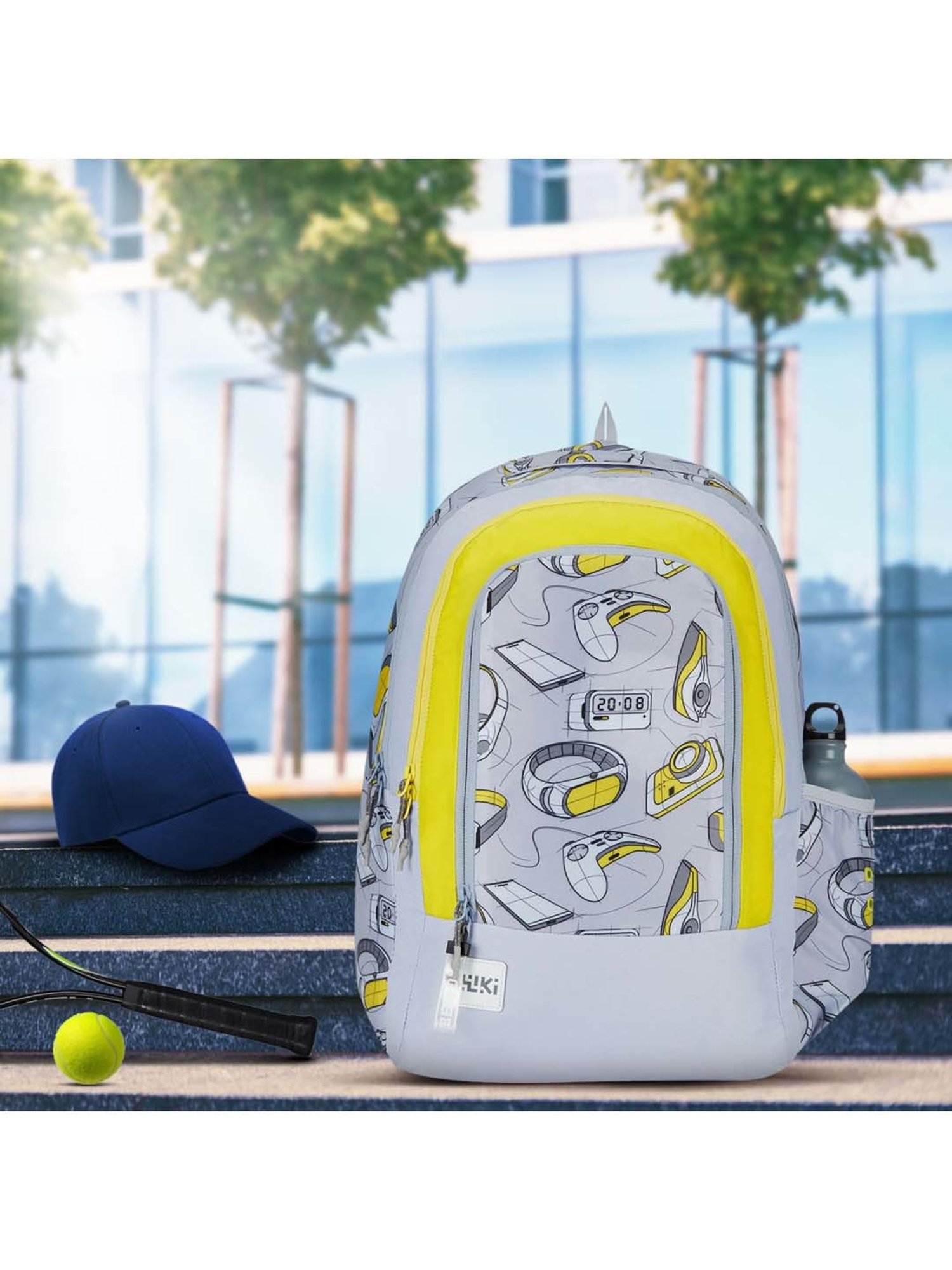 Wiki 31.5 Ltrs Grey & Yellow Medium Backpack