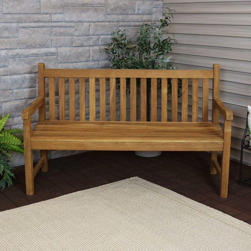 Wood Outdoor Bench in Natural Brown-Pemberly Row