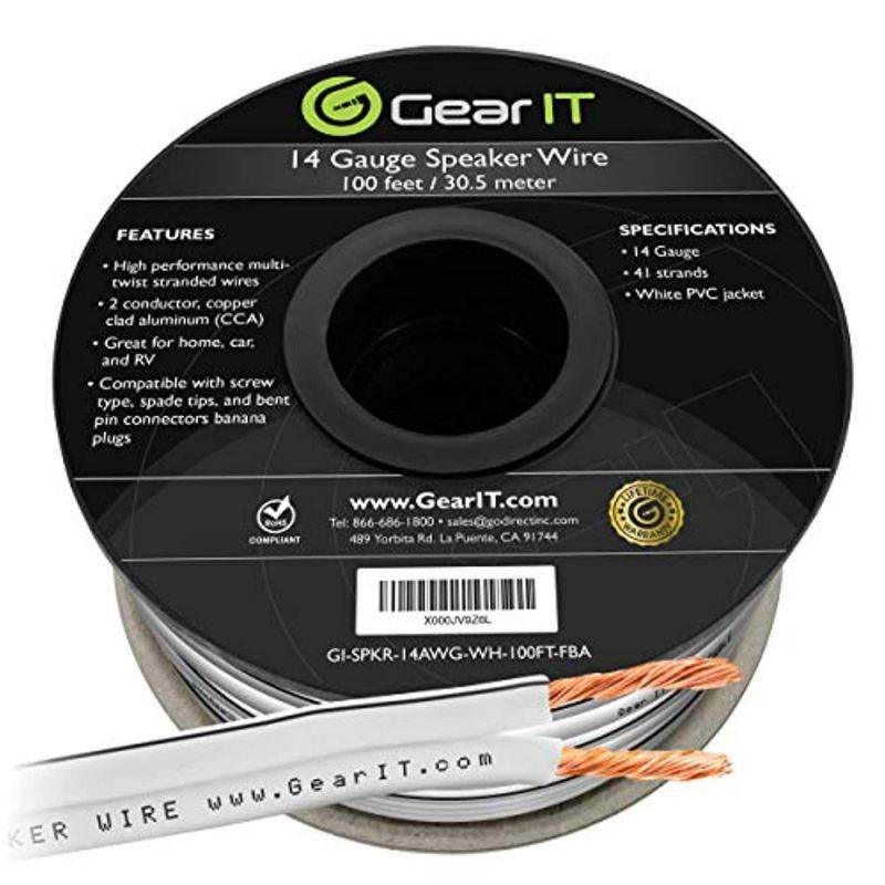 14AWG Speaker Wire, GearIT Pro Series 14 AWG Gauge Speaker Wire Cable (100 Feet / 30.48 Meters) Great Use for Home Theater Speakers and Car Speakers White 100 Feet