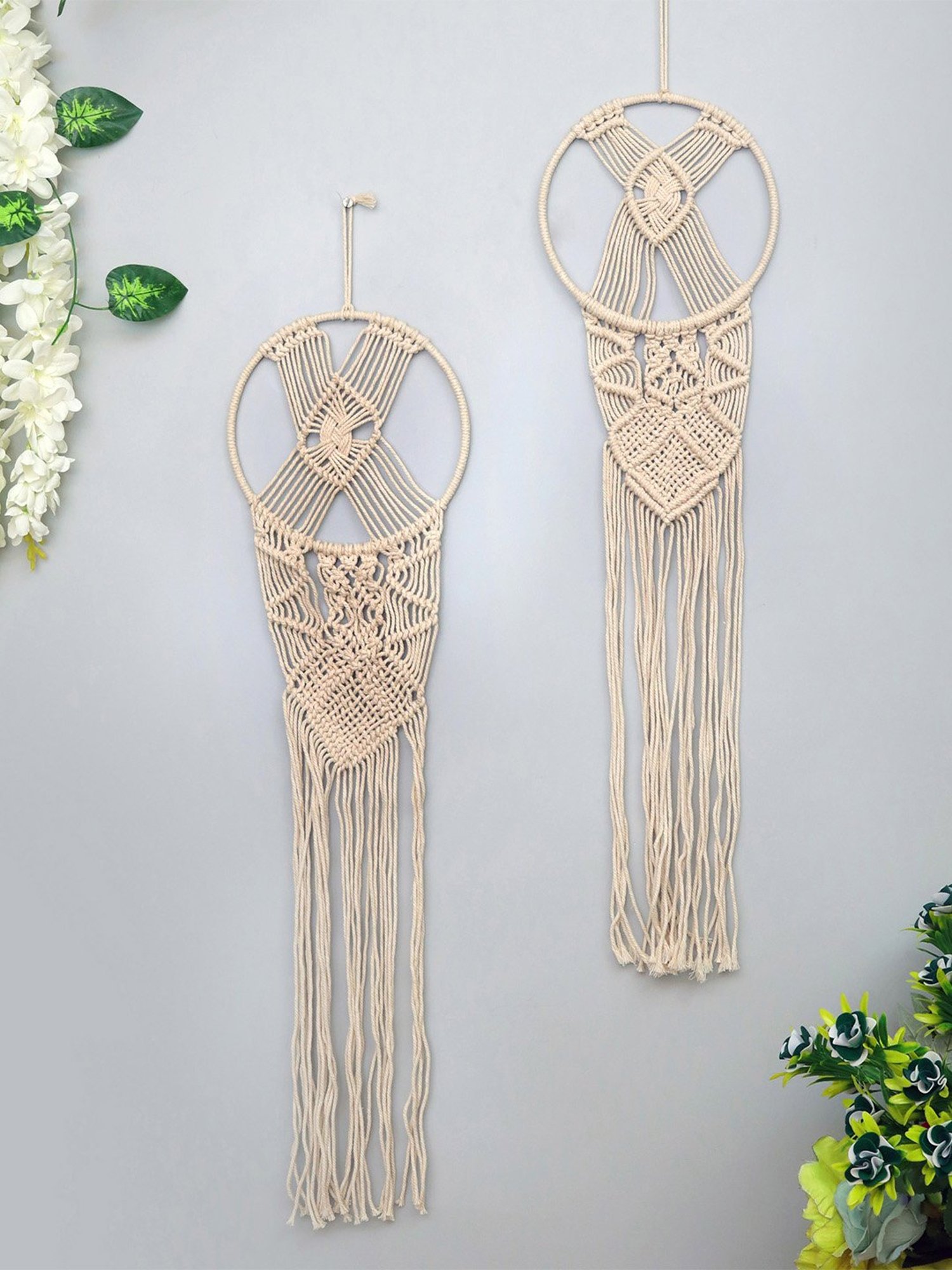 Homesake White Fabric Large Wall Hanging Dream Catcher - Set of 2