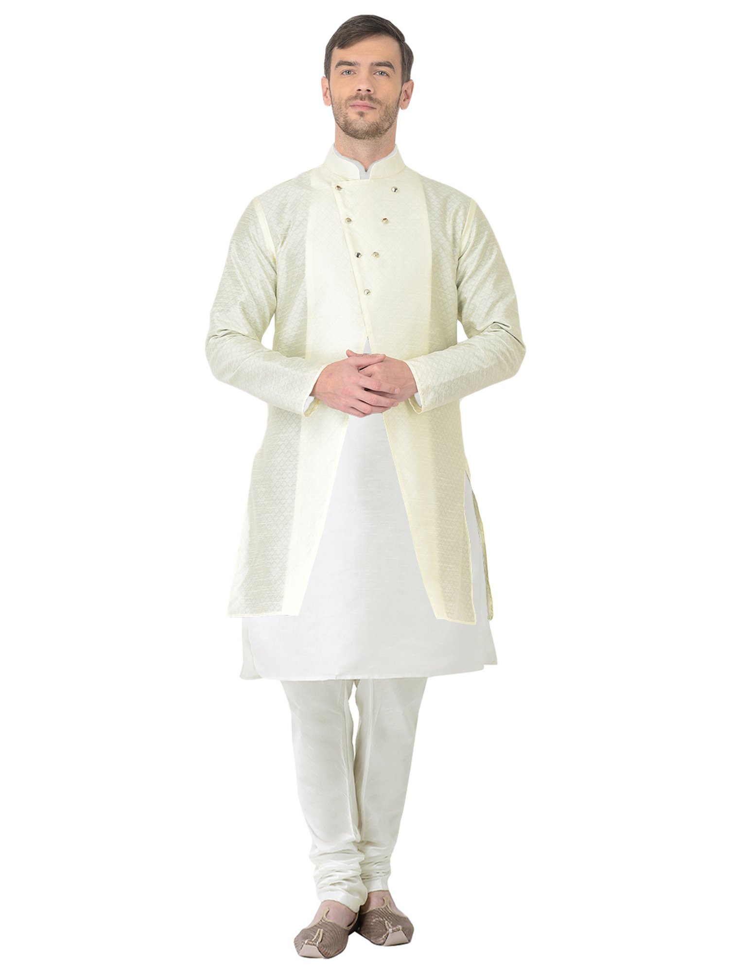 SG RAJASAHAB Cream Regular Fit Self Pattern Kurta Set