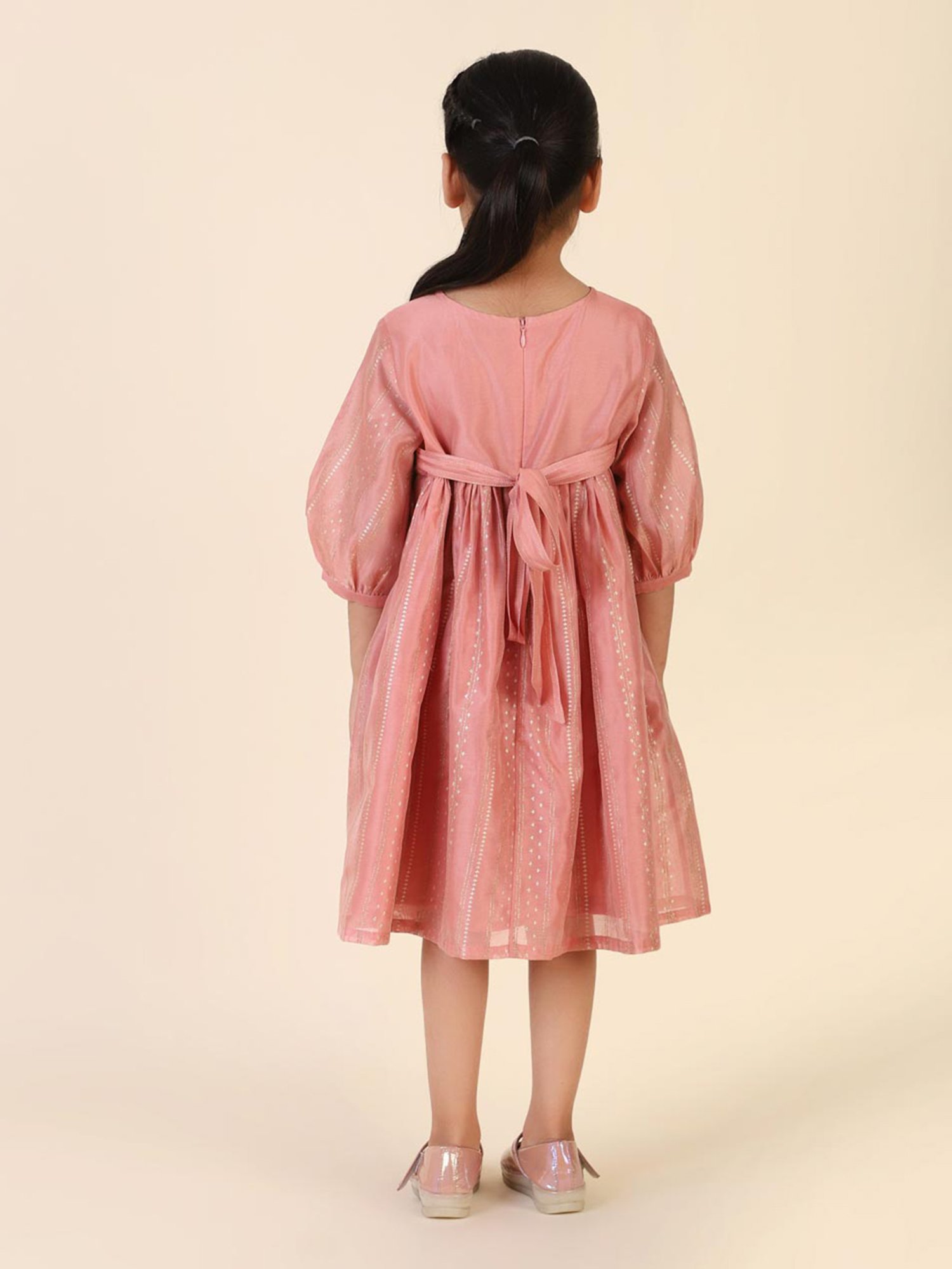 Fabindia Kids Peach Printed Dress