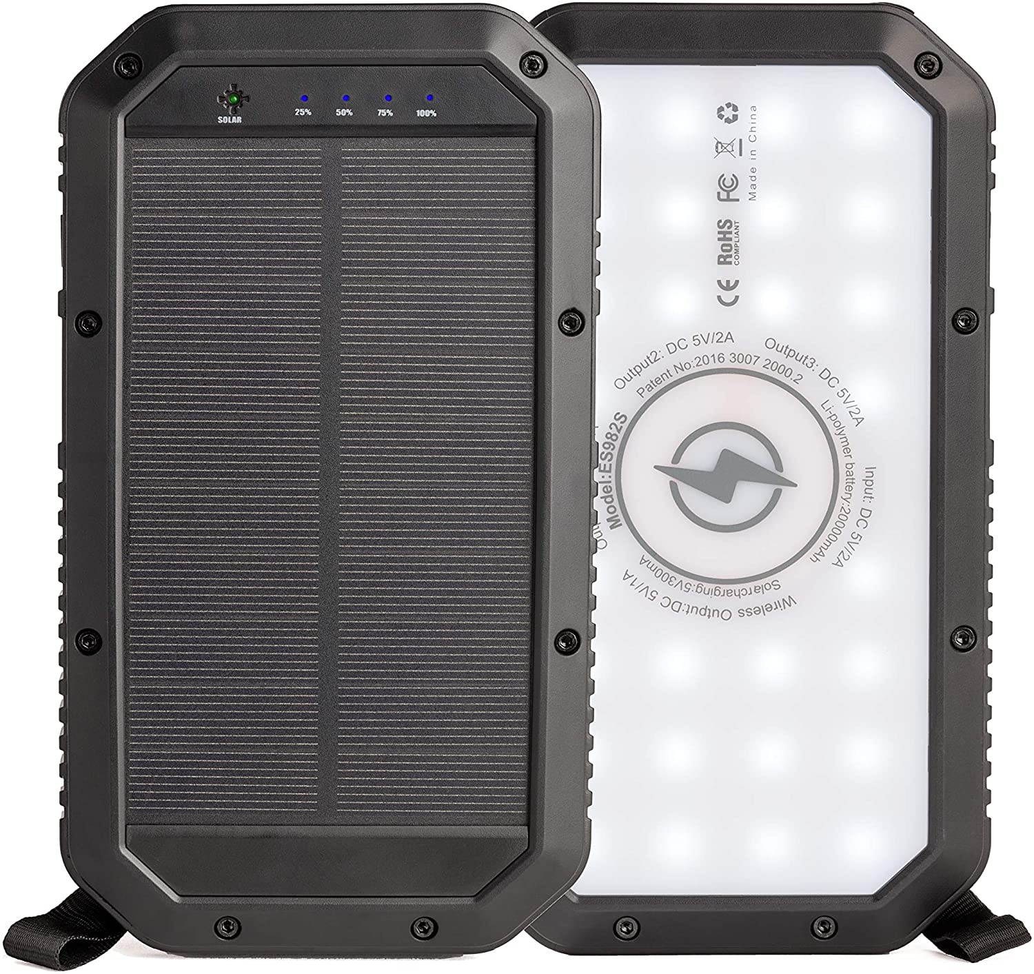 Solar Power Bank Portable Charger ?C Rugged Water-Resistant Solar Charger Power Bank w/Wireless Charger Pad 3 Fast-Charging USB Ports ?C 20000mAh Portable Power Bank w/ 72-Hour Bright LED Flashlight