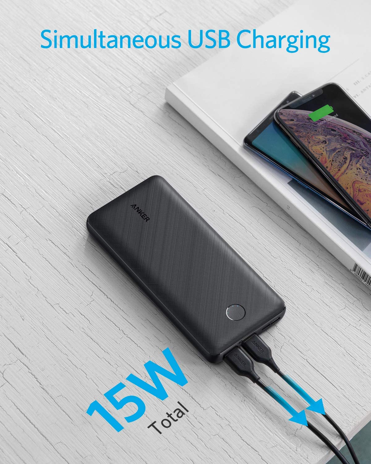 Anker PowerCore Essential 20000 Portable Charger, 20000 mAh Power Bank with PowerIQ Technology and USB-C Input, High-Capacity External Battery Compatible with iPhone, Samsung, iPad, and More