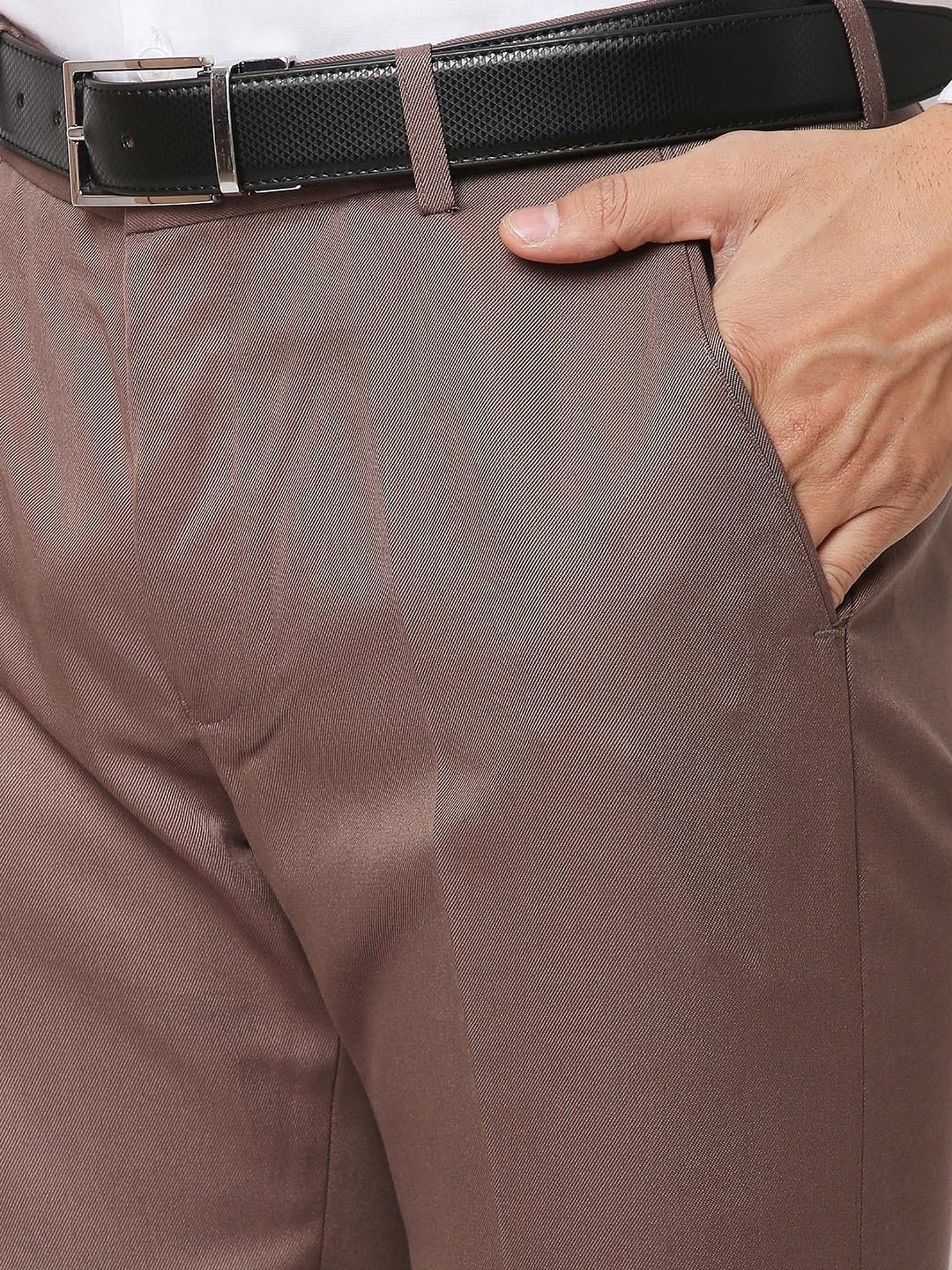 SOLEMIO Brown Slim Fit Flat Front Trousers