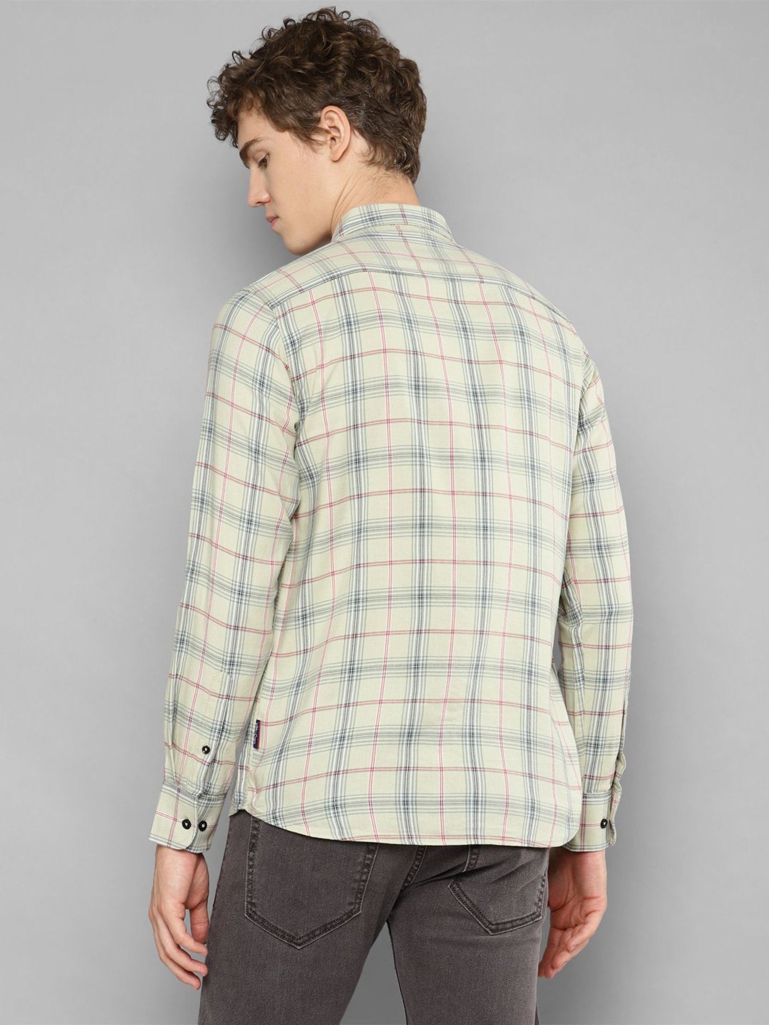 Allen cooper Light Beige Regular Fit Check Cotton Shirt