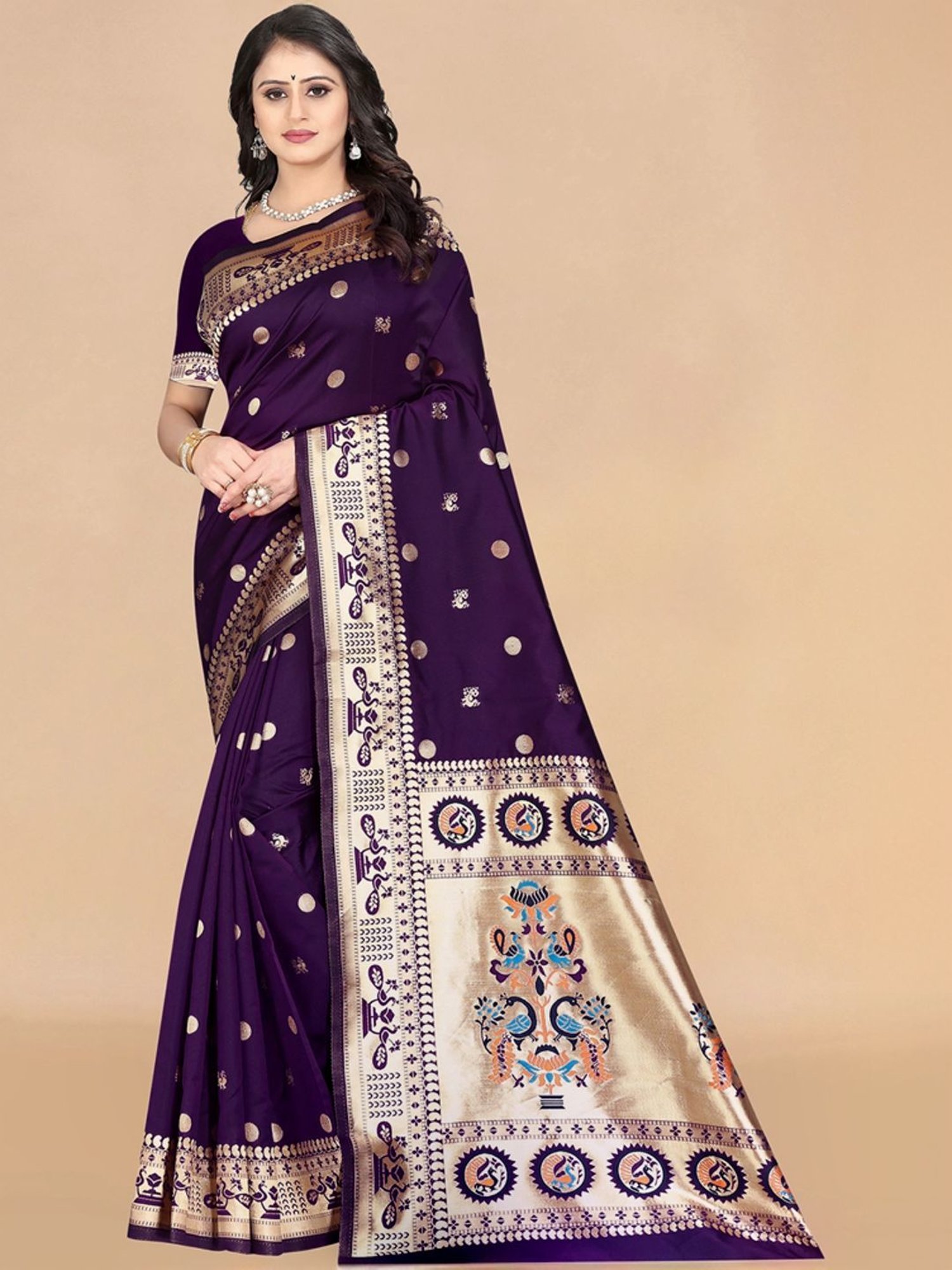 Unnati Silks Red Silk Printed Saree With Unstitched Blouse